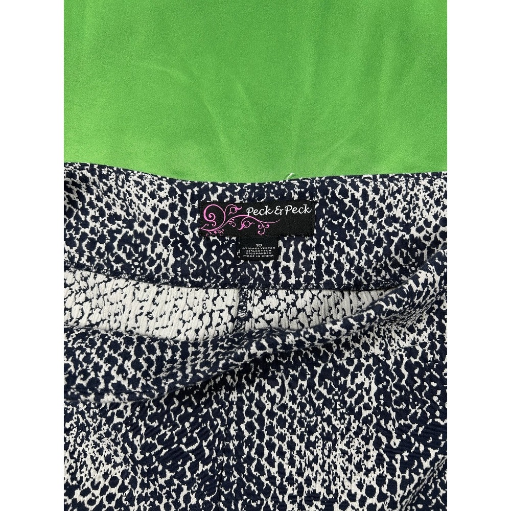 Peck & Peck Women's Navy & White Abstract Snakeskin Print Trousers Size 10
